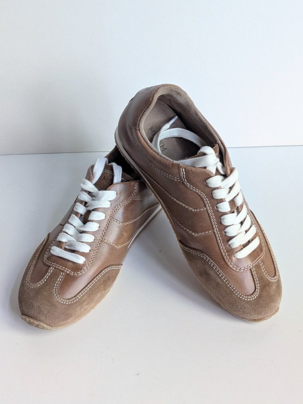 ME+EM Womens Leather and Italian Suede Retro Runner Sneaker Tan Size:36